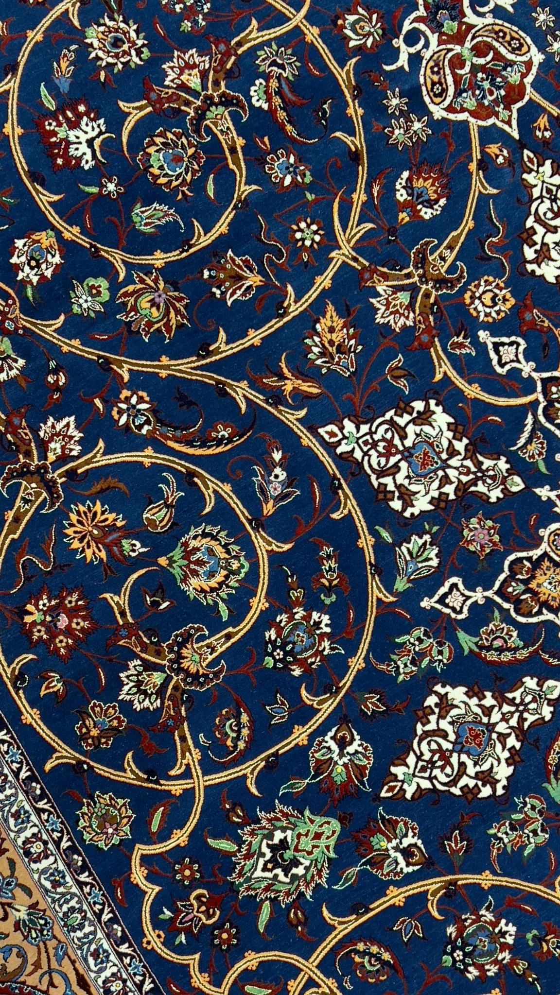 "Large Isfahan rug with traditional Persian design, crafted by Master Hassan Seirafian."